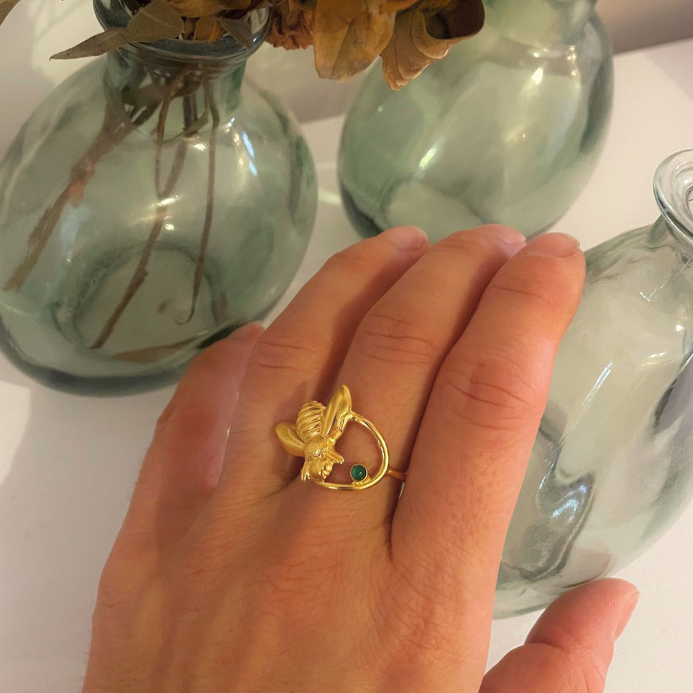 
                  
                    Bague Dorée Sun Bee Jade Vert
                  
                