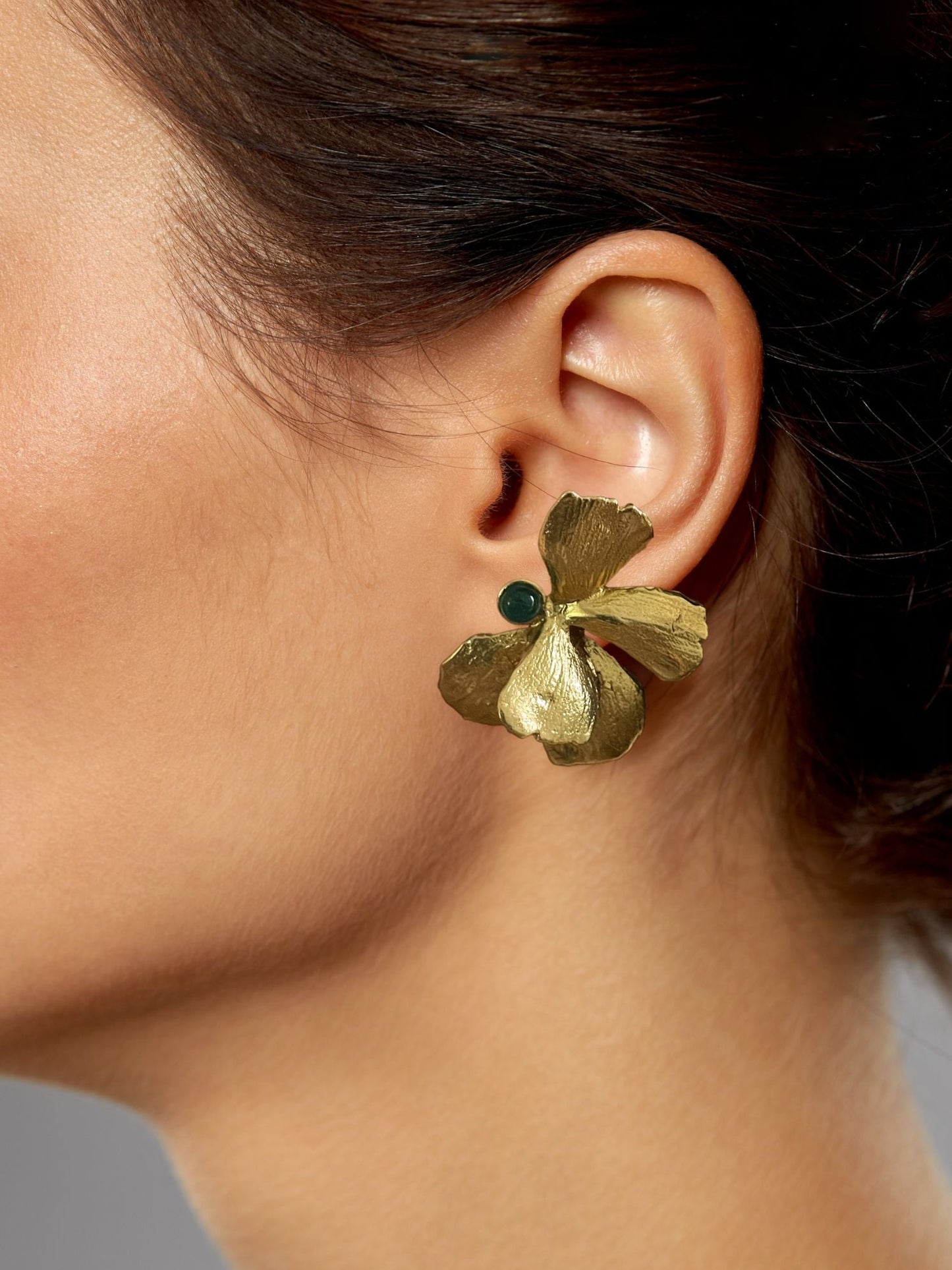 Boucles d'oreilles Dorées Pansy Jade Vert