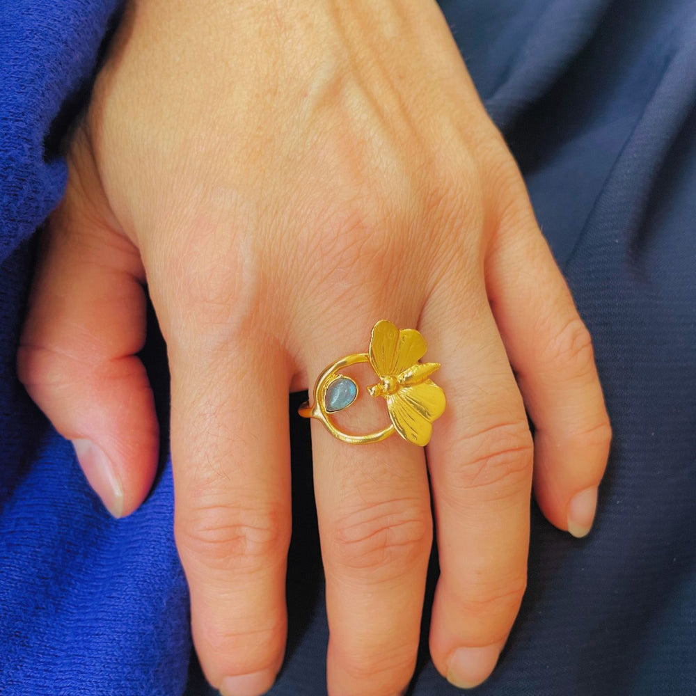 Bague Dorée Sun Papillon Labradorite