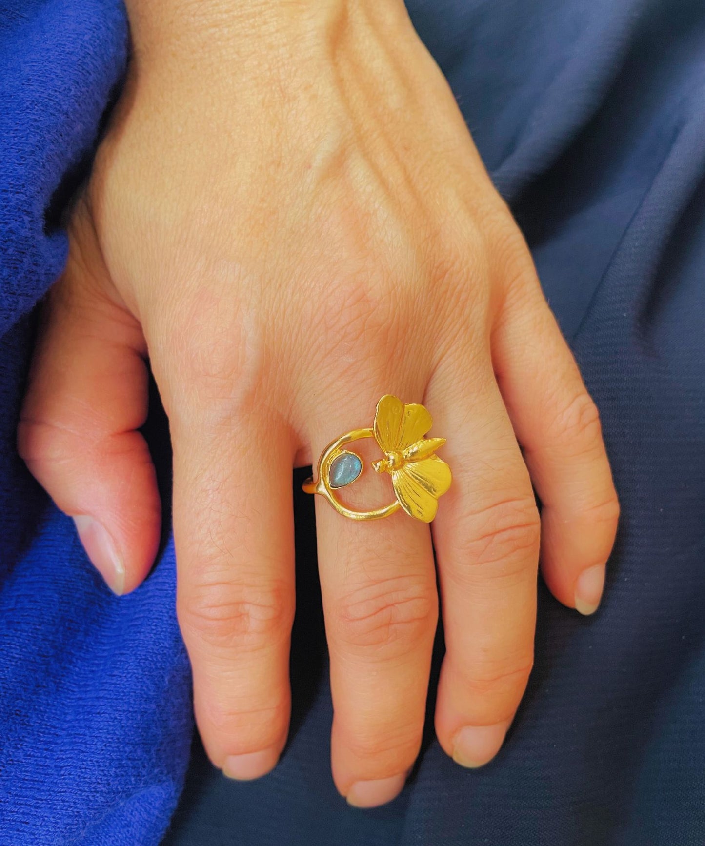 Bague Dorée Sun Papillon Labradorite