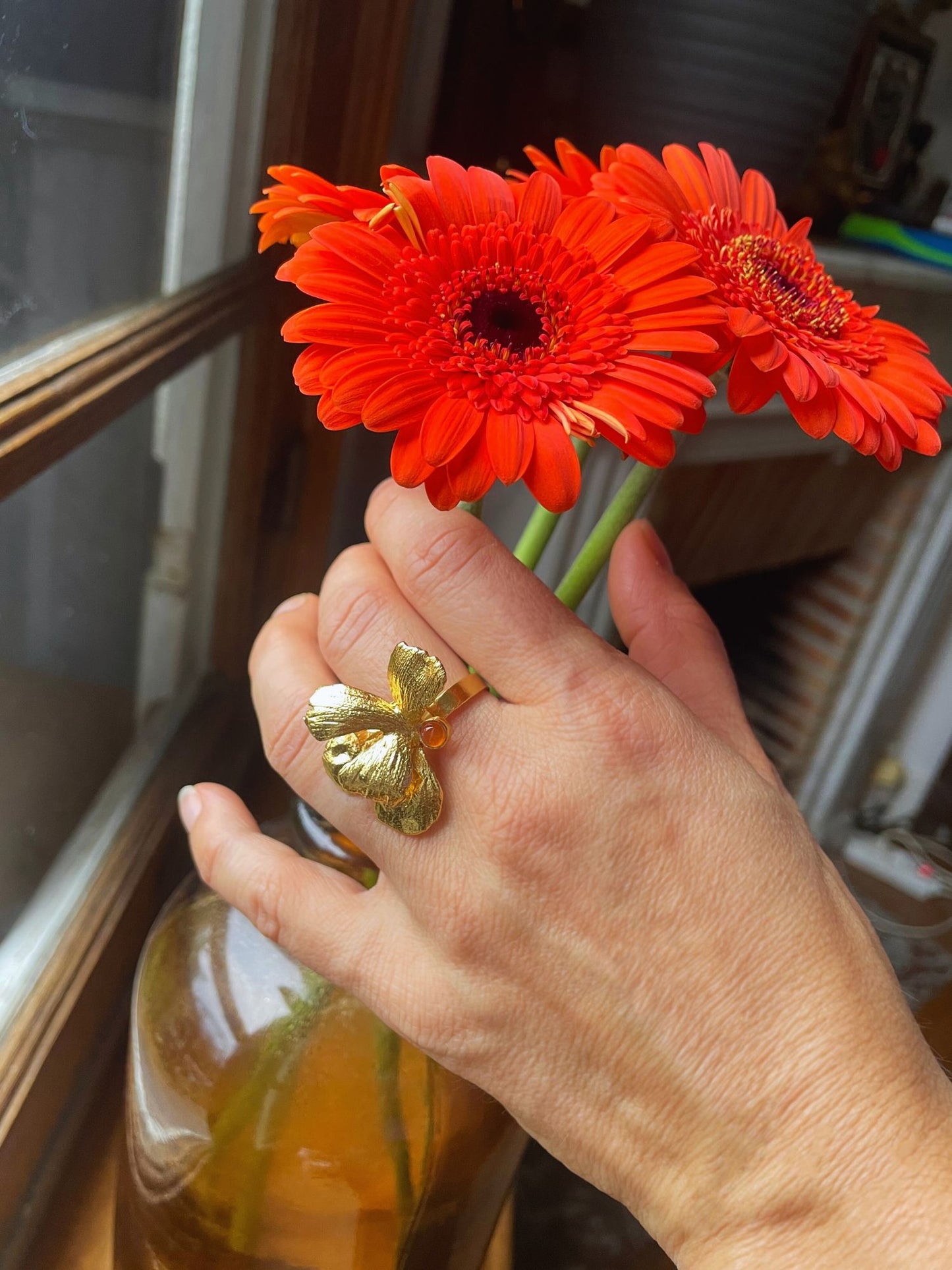 Bague Dorée Pansy Cornaline