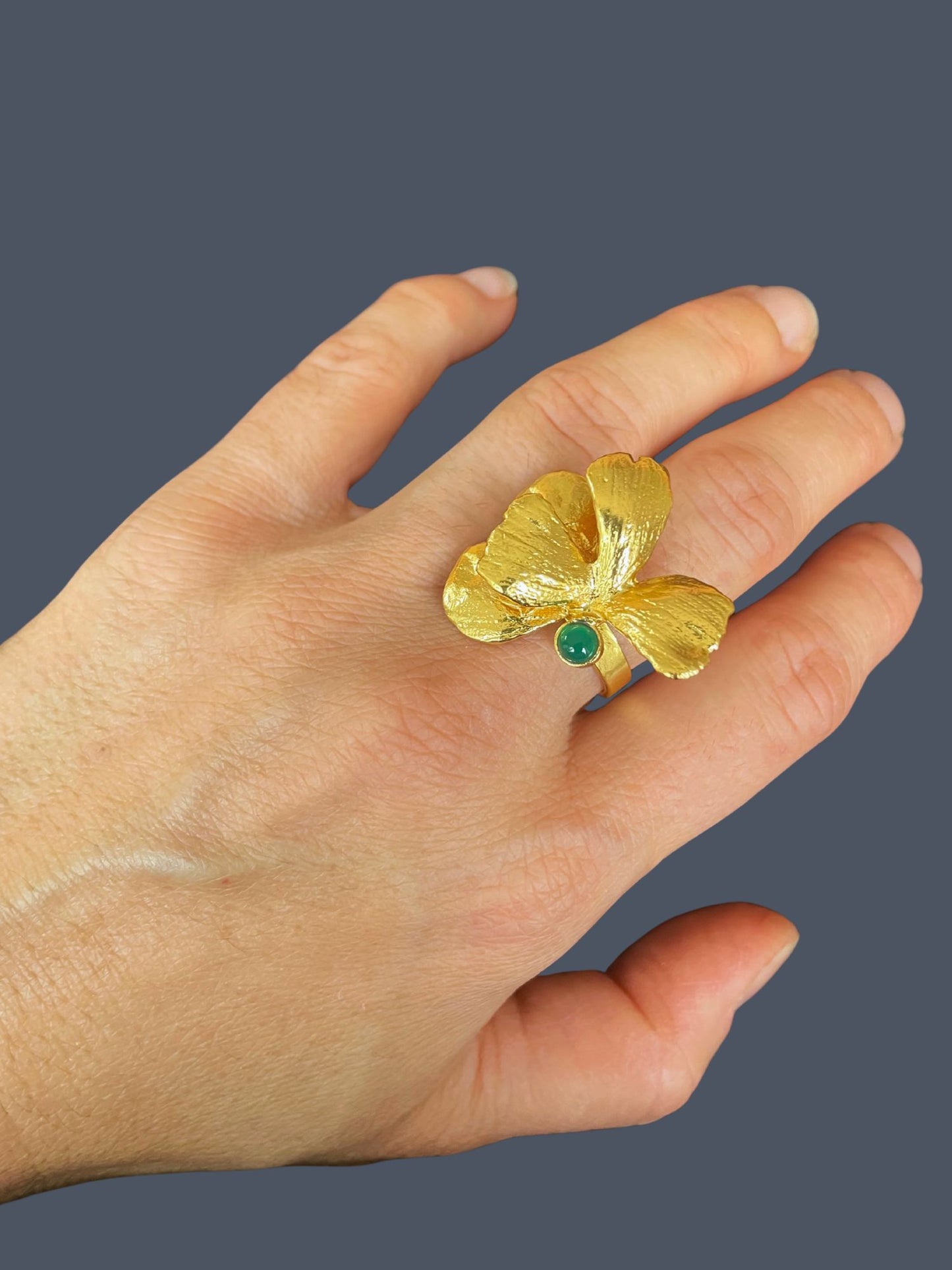 Bague Dorée Pansy Jade Vert