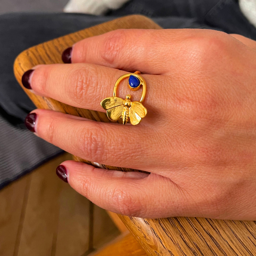 Bague Dorée Sun Papillon Lapis