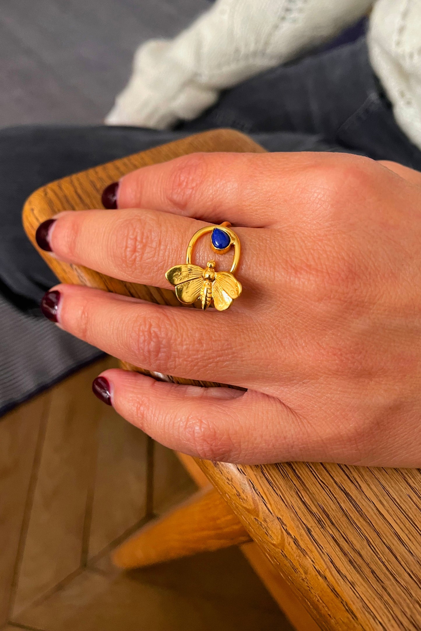 Bague Dorée Sun Papillon Lapis
