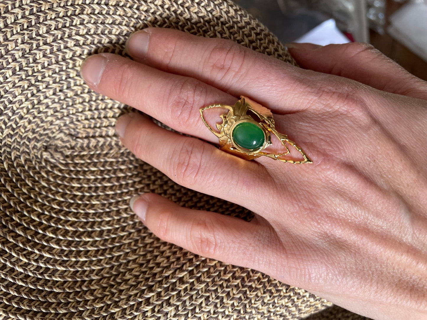 Golden Beetle Jade Ring Lotta Djossou Paris