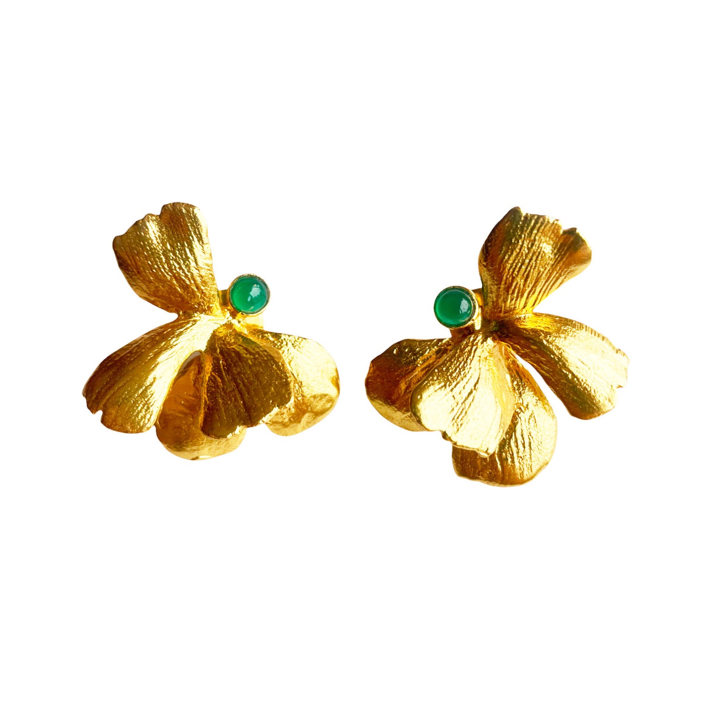 Boucles d'oreilles Dorées Pansy Jade Vert