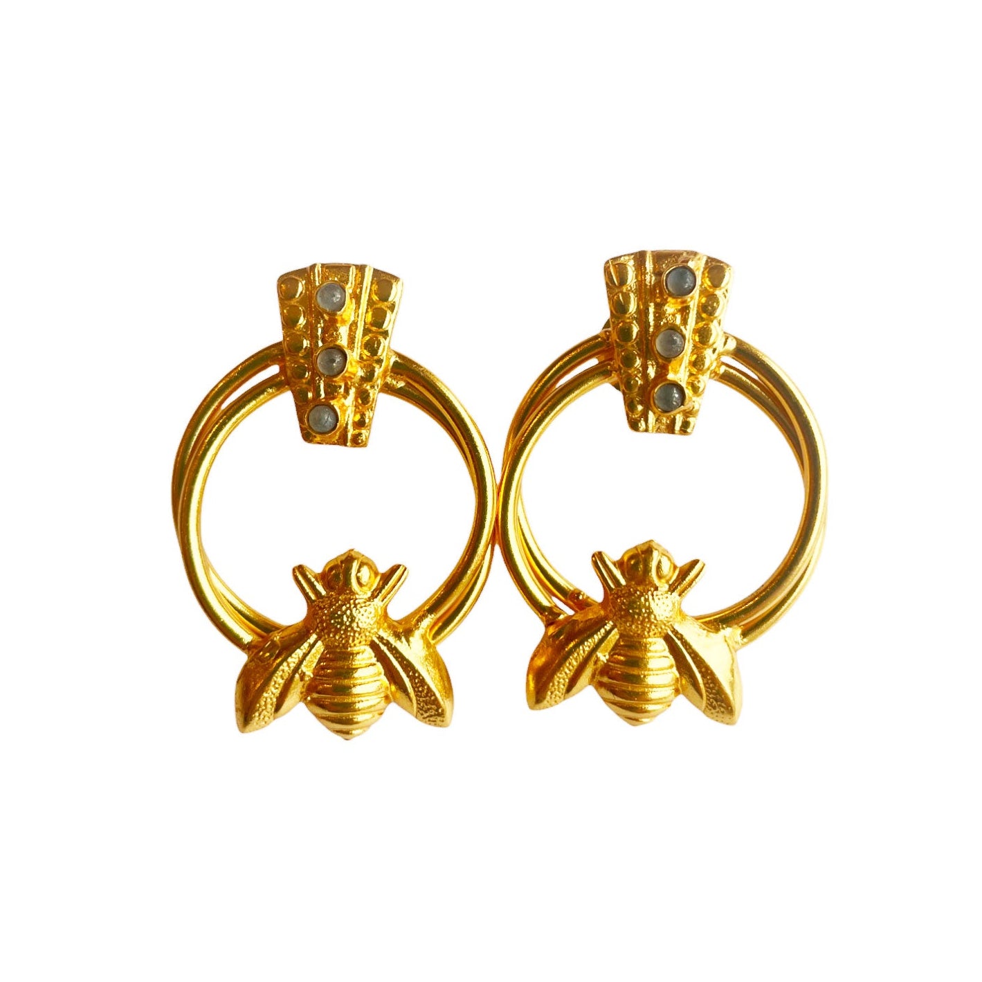 Boucles d'oreilles Dorées Inca Abeille Bee Labradorite