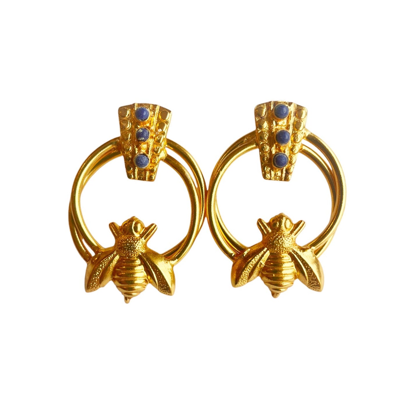 Boucles d'oreilles Dorées Inca Abeille Bee Lapis
