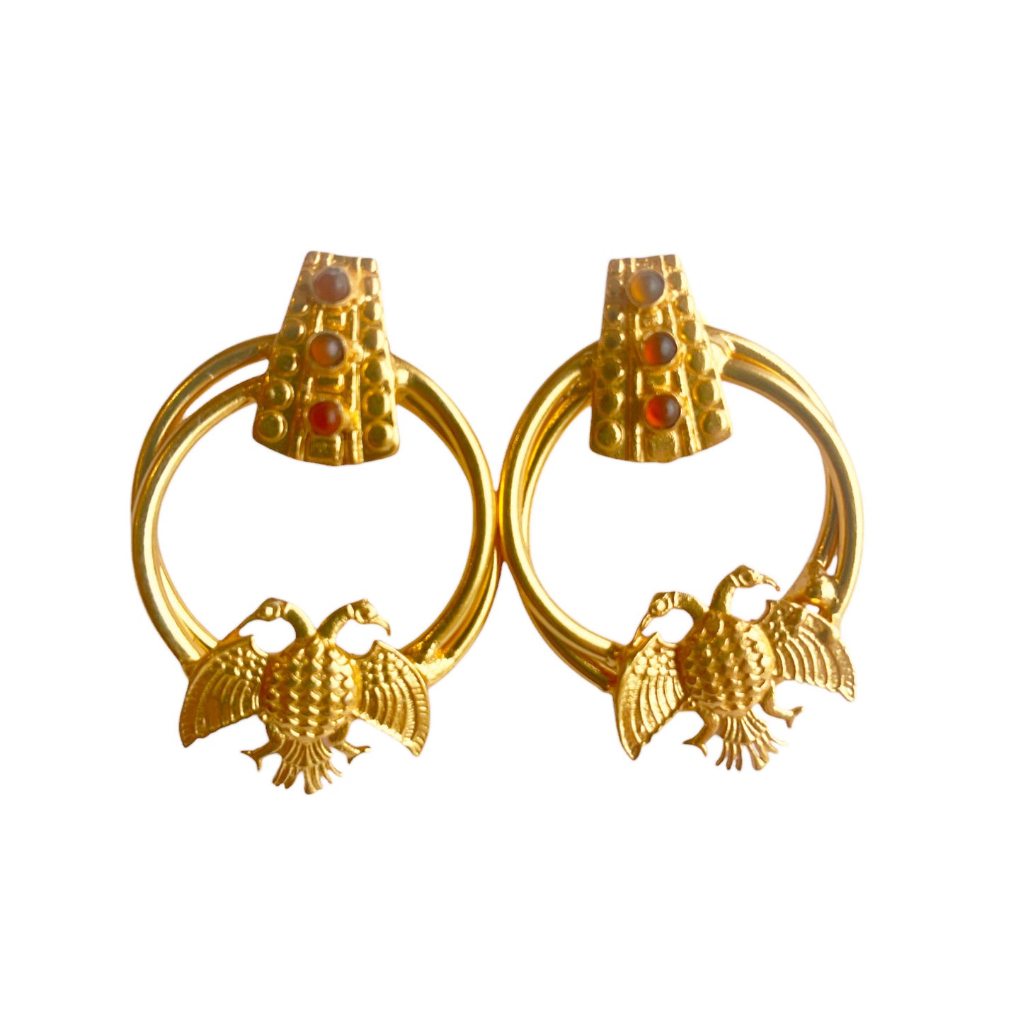 Boucles d'oreilles Dorées Inca Eagle Cornaline