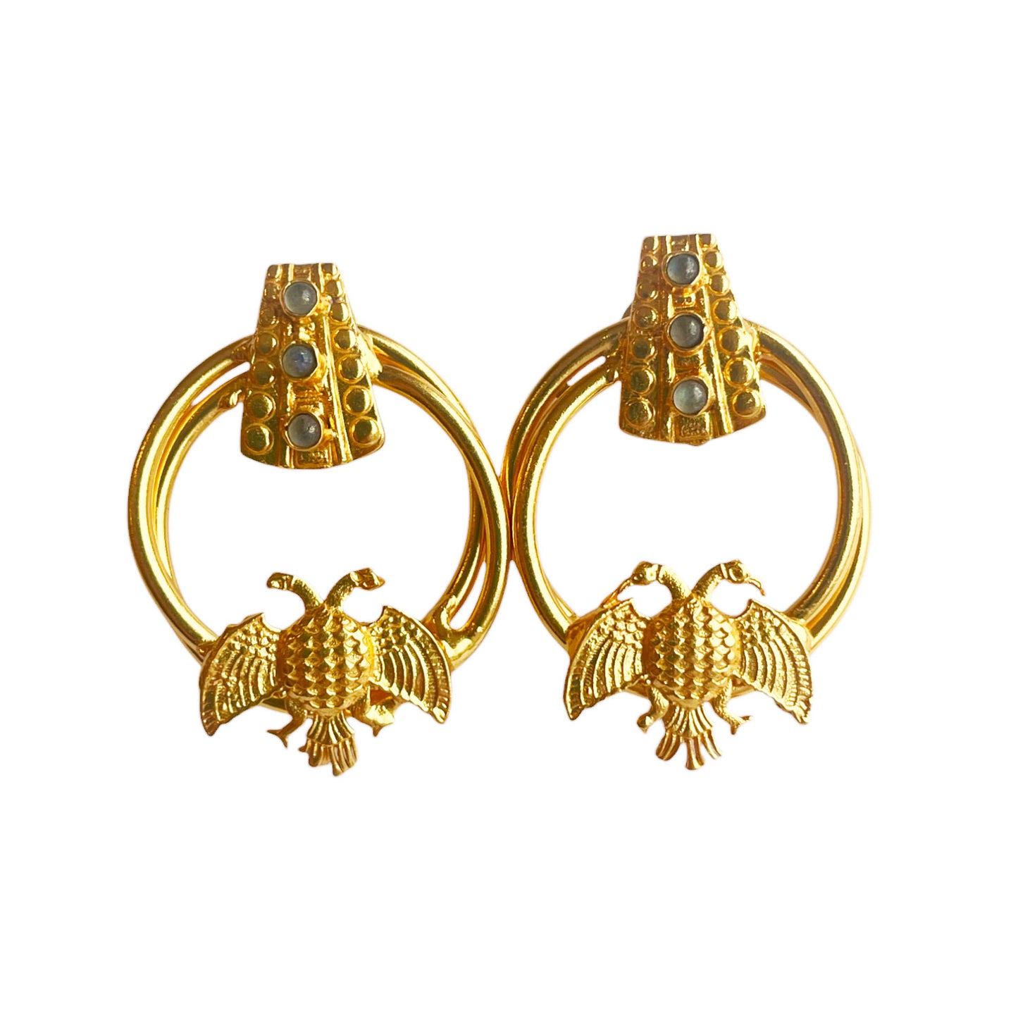 Boucles d'oreilles Dorées Inca Eagle Labradorite
