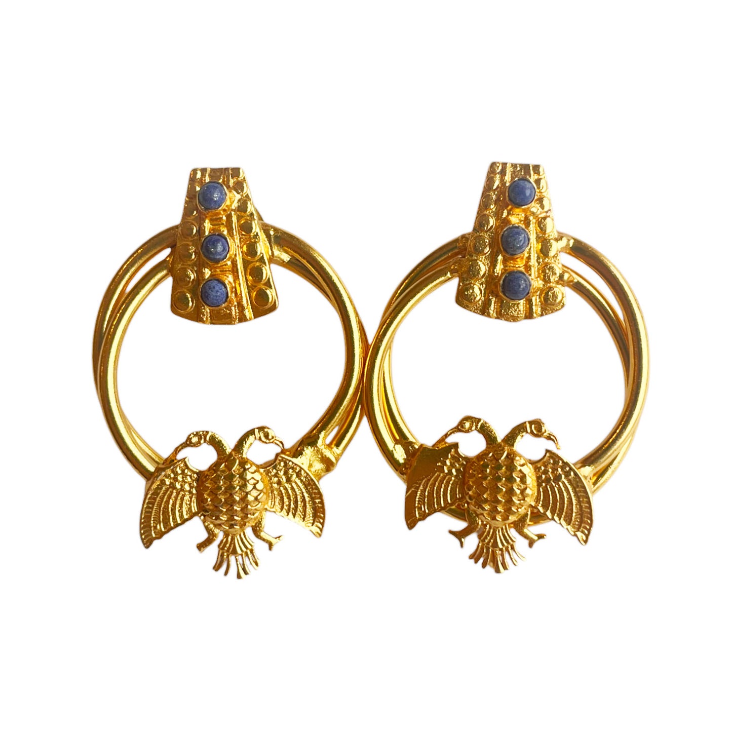 Boucles d'oreilles Dorées Inca Eagle Lapis