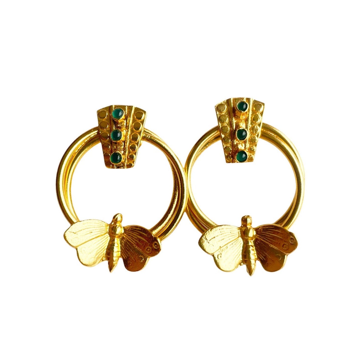 Boucles d'oreilles Dorées Inca Papillon Jade Vert