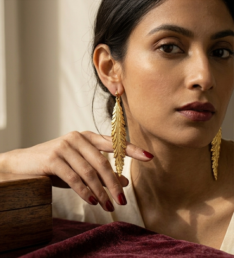 Boucles d'Oreilles Plume Coco Dorées