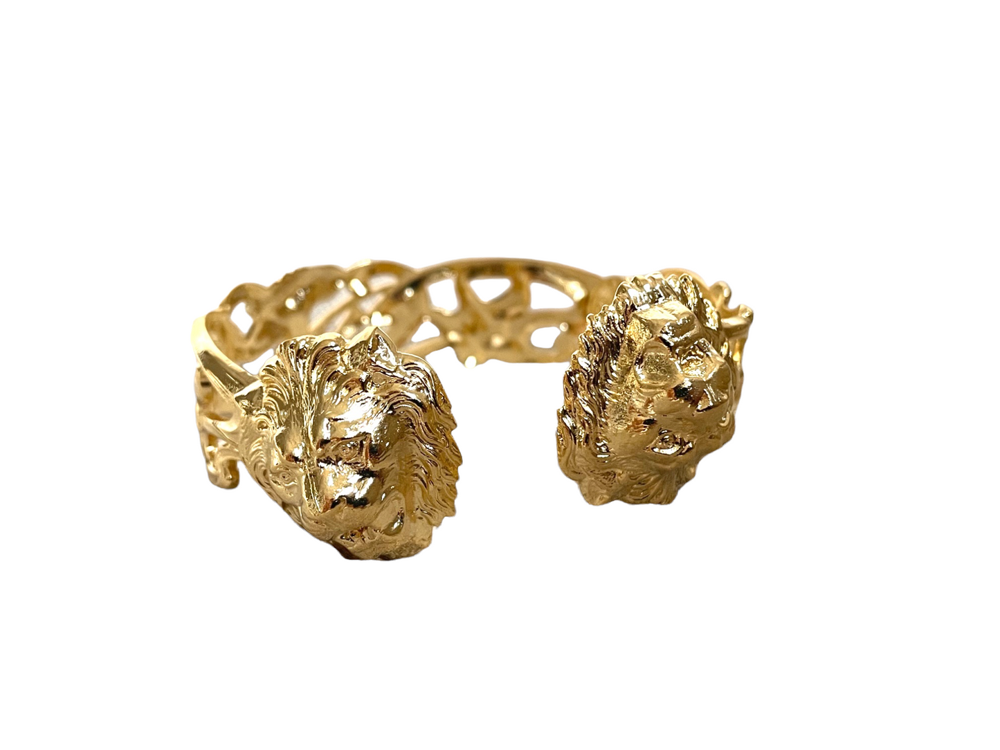 Bracelet double tête de lion doré