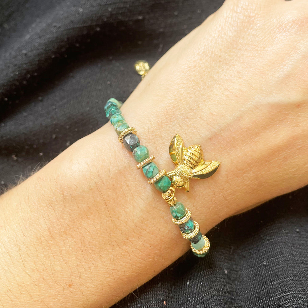 Bracelet Pierres fines et Abeille dorée