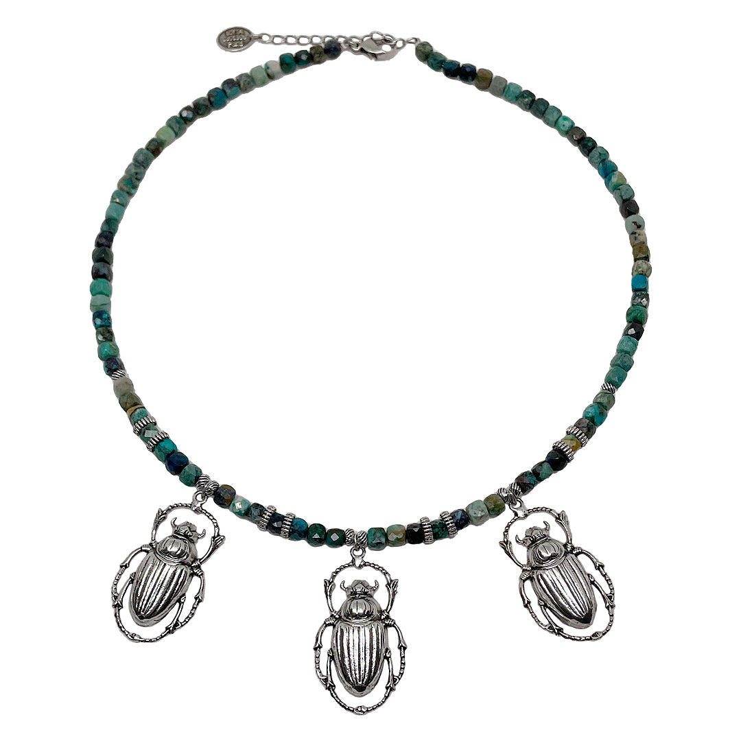 Collier Pierres et Scarabée Cléo argenté