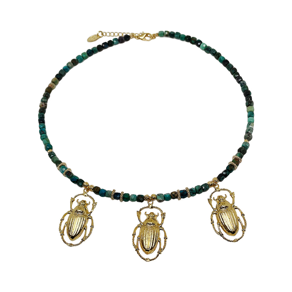 Collier Pierres et Scarabée Cléo doré