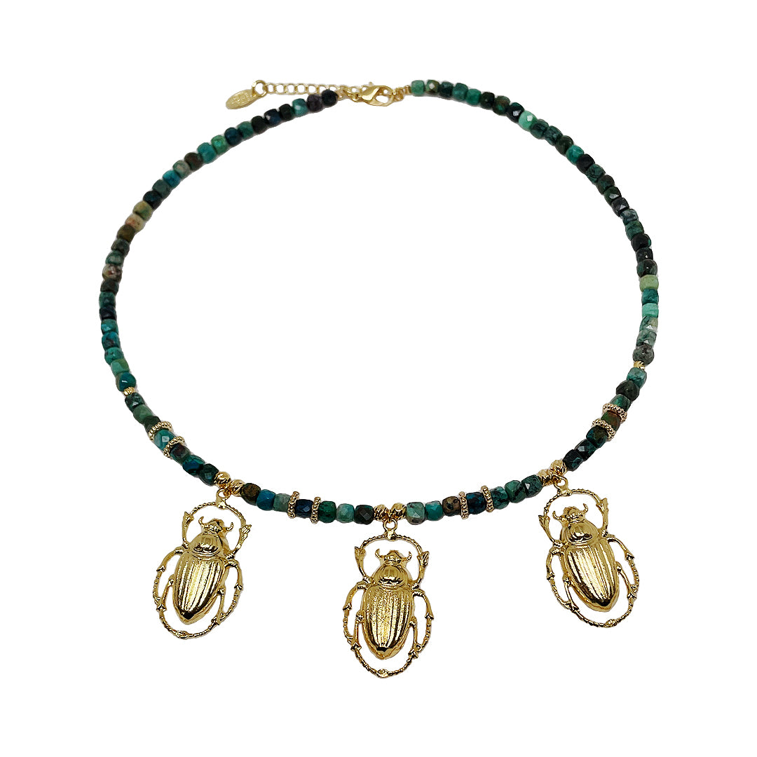 Collier Pierres et Scarabée Cléo doré