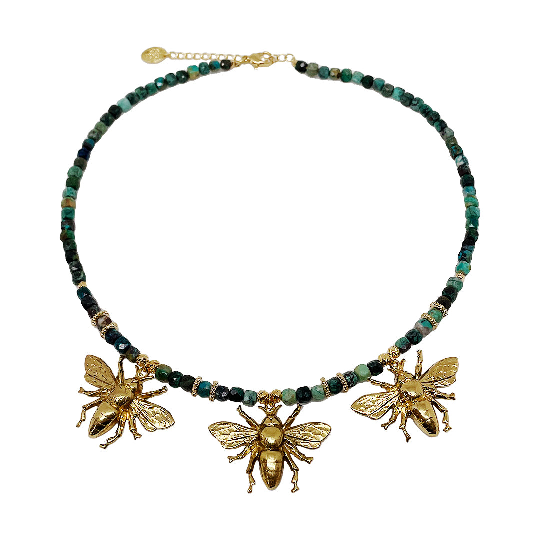 Collier Pierres fines et scarabée doré