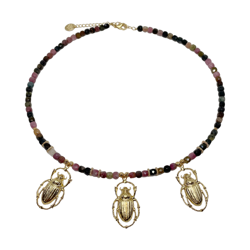 Collier Pierres fines et Scarabée Cléo doré