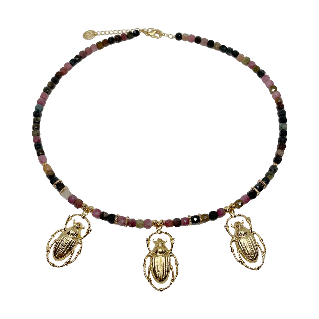 Collier Pierres fines et Scarabée Cléo doré