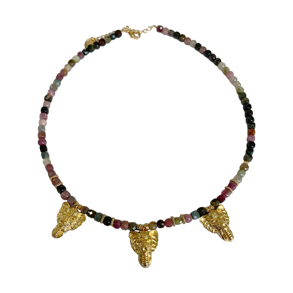 Collier Pierres fines et Elephant doré