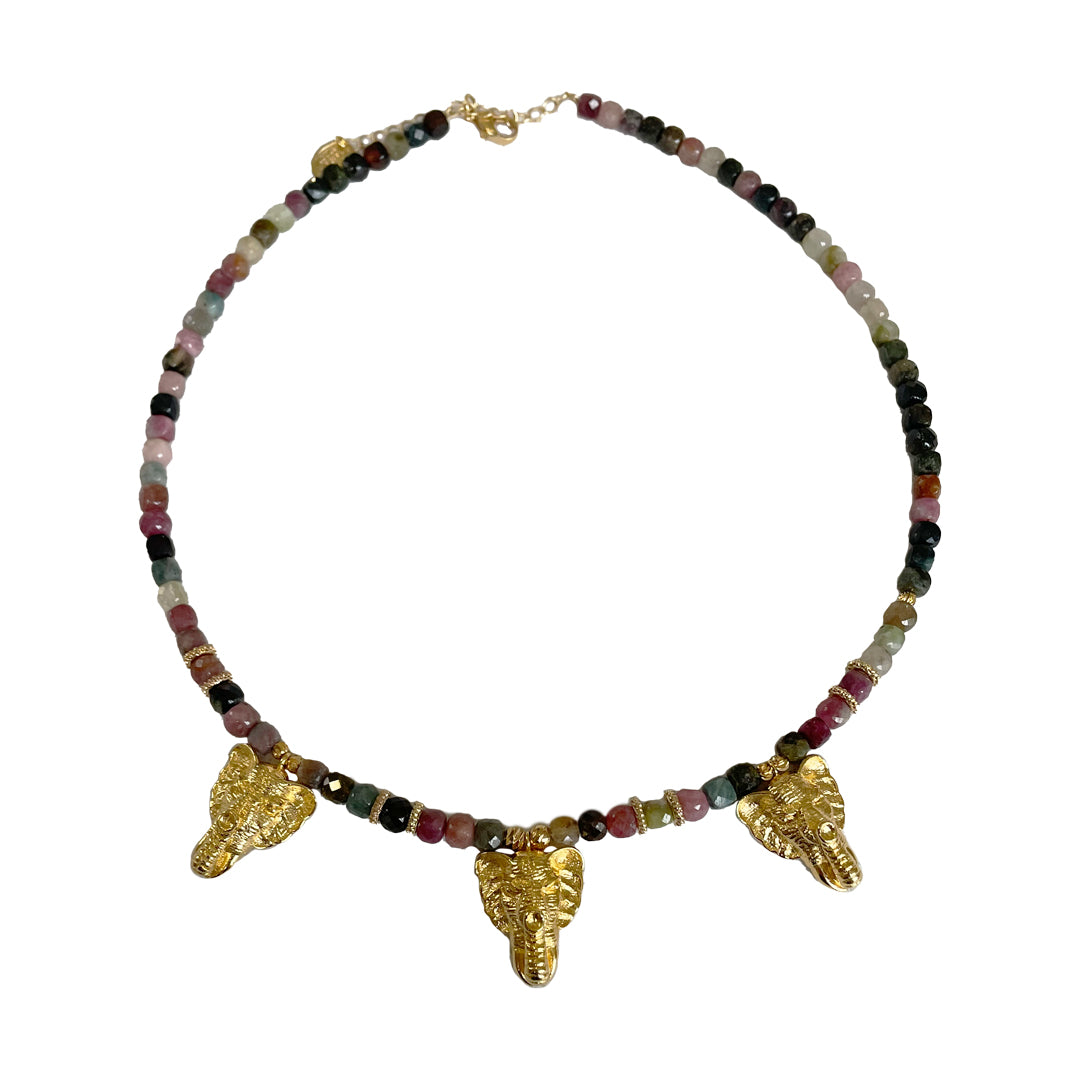 Collier Pierres fines et Elephant doré