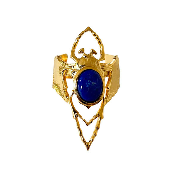 Lapis Lazuli Gold Beetle Ring - Lotta Djossou Paris
