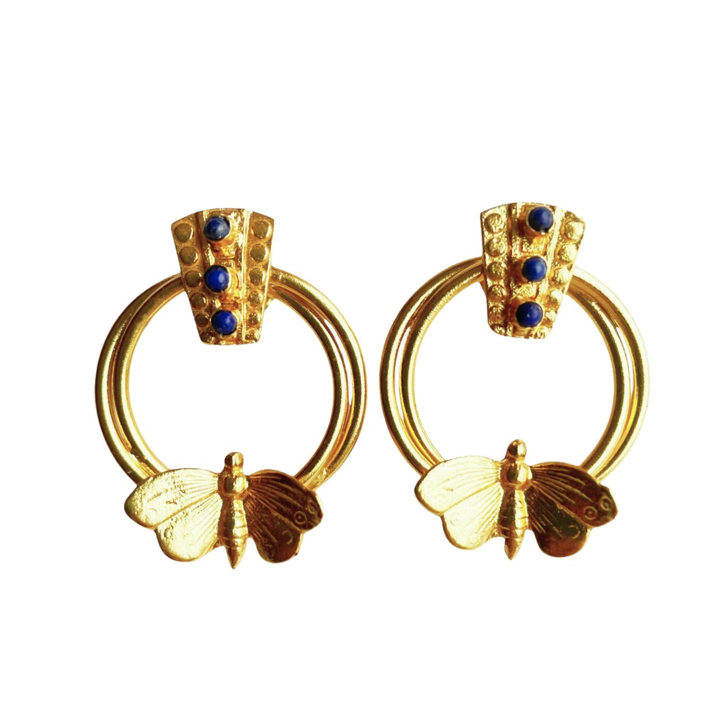 Boucles d'oreilles Dorées Inca Papillon Lapis