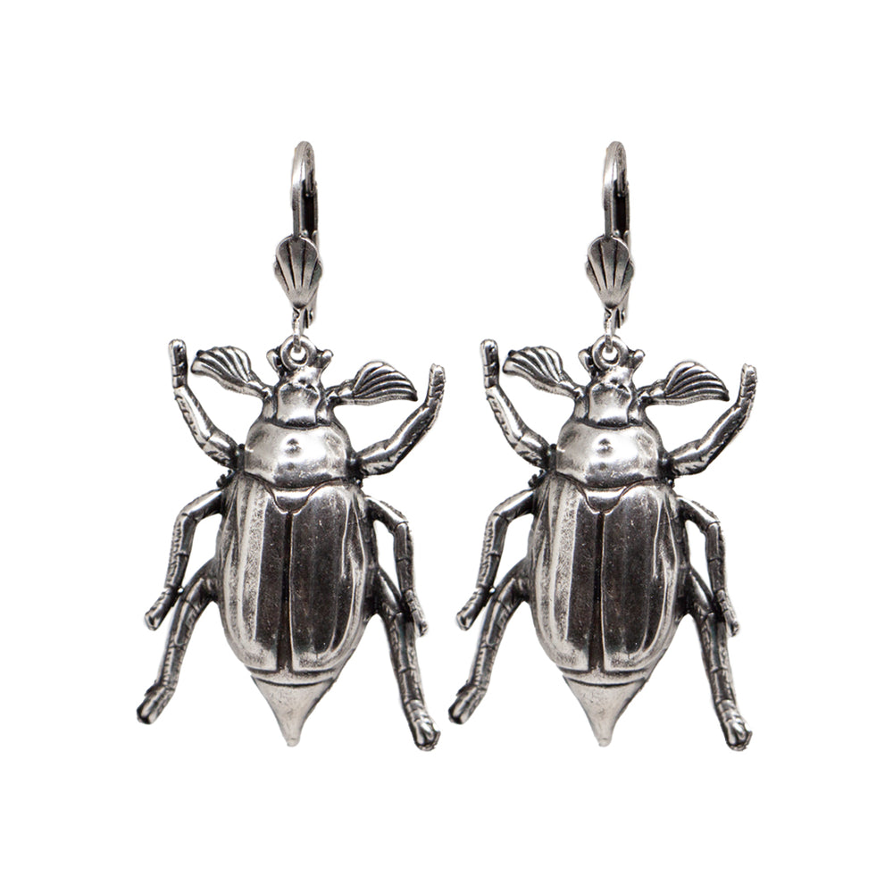 Silver cockchafer earrings
