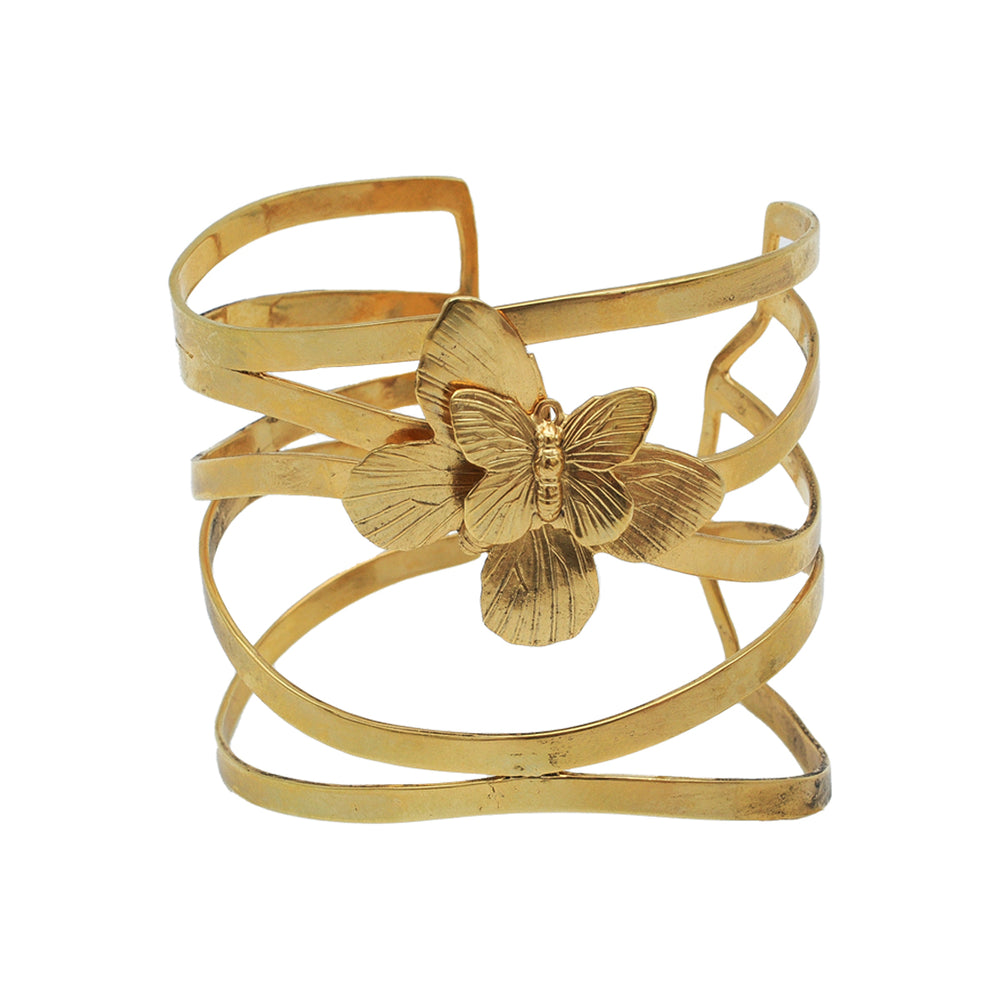 Gold Ribbon like bracelet with butterflies